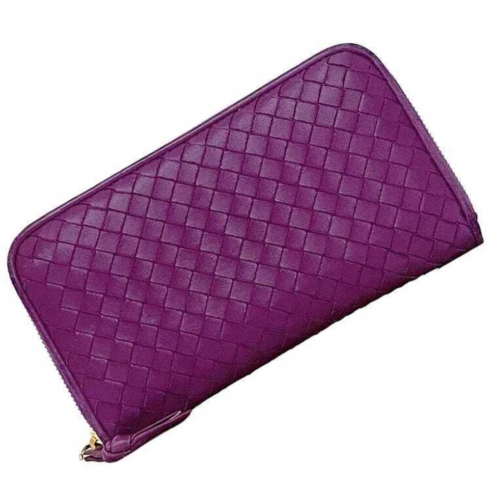 Bottega Veneta Round Zipper Long Wallet Intrecciato Leather Epev Woven Purple